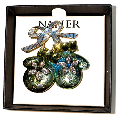 Napier  Silver Tone Blue Mittens Brooch Pin New in Box