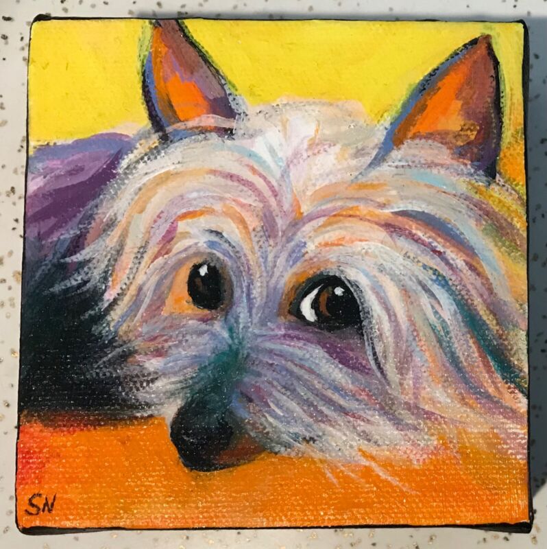 Original SILKY TERRIER DOG PAINTING Oil on Canvas Artist signed