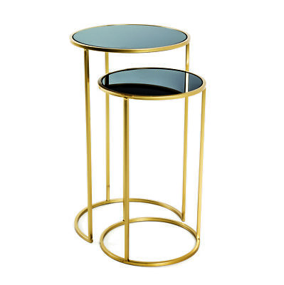 Haku Beistelltisch Cardiff 2er-Set rund gold schwarz Glas Beistelltische Deko