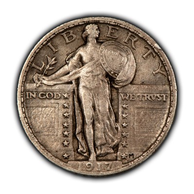 1917 Ty-2 25c Standing Liberty Silver Quarter - Type-2 - Crusty XF/AU - T4800