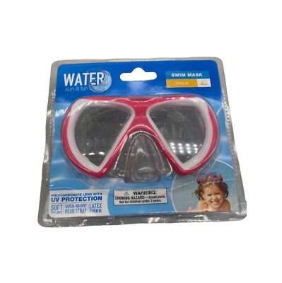 NEW!  Water Sun & Fun Child 4+ Swim Mask Pink & White UV Protection Latex Free