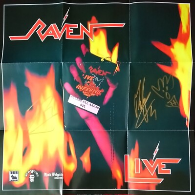 RAVEN LIVE AT THE INFERNO CD + RARE FOLDOUT POSTER HAND SIGNED by John & Mark