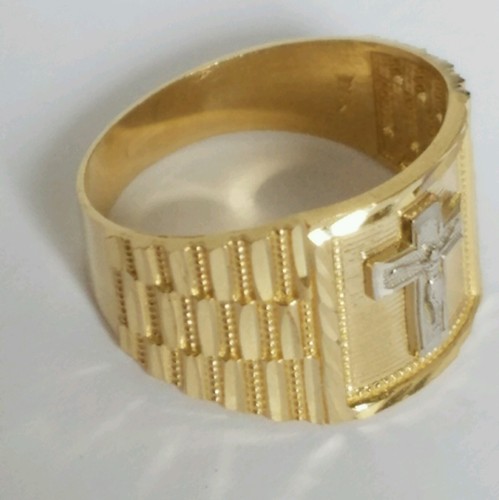 Pre-owned Handmade Mans 14k Yellow Gold Jesus Crucifix Cross Ring Size 8 9 10 11 In White