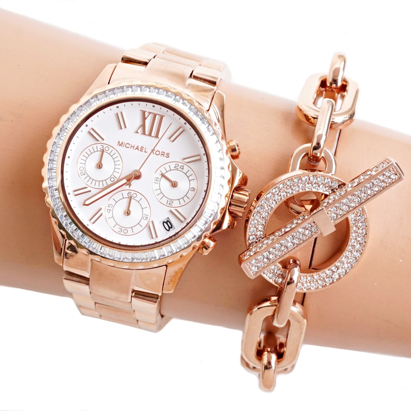 Michael Kors Montre pour Femmes MK7213 Everest Chronographe IP Or Rose Neuf