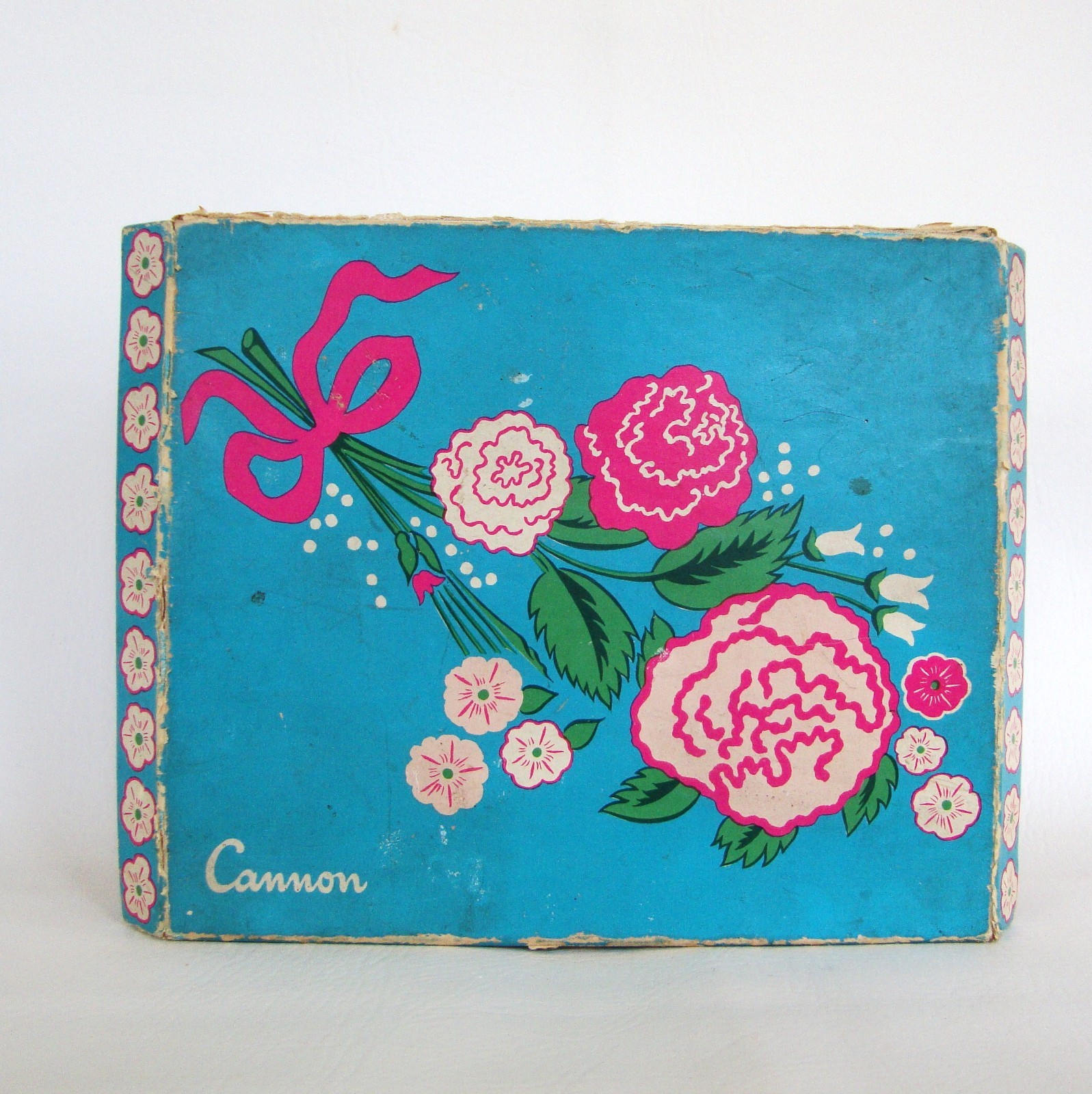 40s 50s VTG Cannon Towel Sheet Set Gift Box ONLY Rose Flowers Linen Advertising