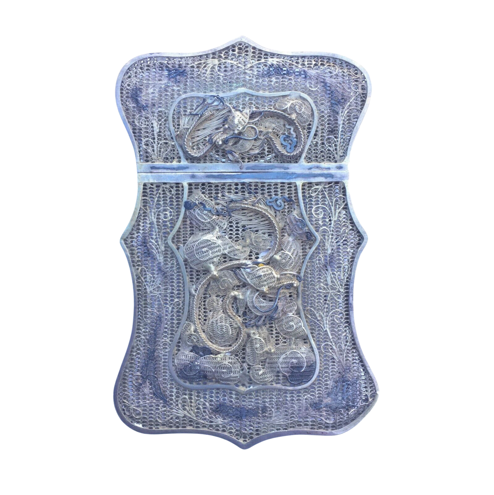 19th C. Chinese Serpentine Edge Sterling Silver Wire-Work