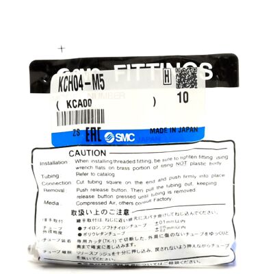 Lot of 10 SMC KCH04-M5 P2C One Touch Fittings 4mm to M5, 1.0Mpa Max 