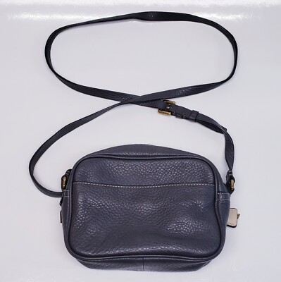 J.CREW Signet Dark Grey Pebbled Leather Camera Crossbody Bag With Lock & Keys
