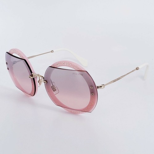 Pre-owned Miu Miu Glitter Mu 06ss Ar03-3b0 Pink Crystal Pave Round Mirrored Sunglasses In Pink Silver