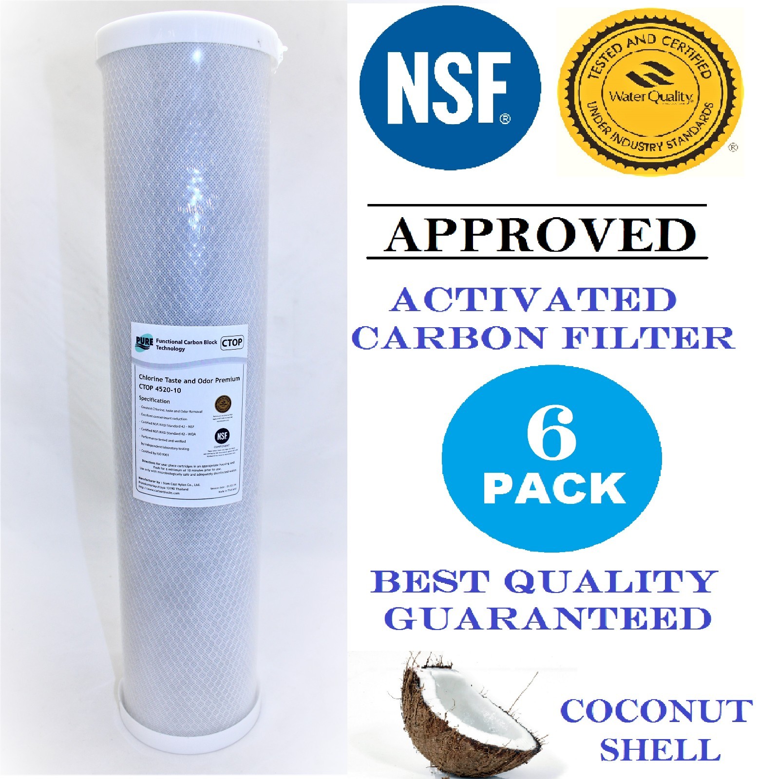 6 Pack Carbon Block Cartridge 4.5" x 20" NSF Water Filter 10 Micron eBay