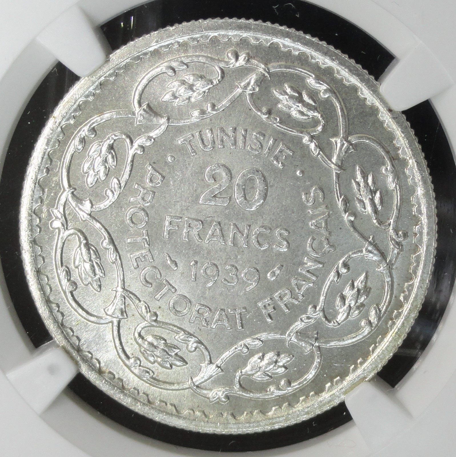 TUNISIA AH1358//1939 20 FRANCS NGC MS 65