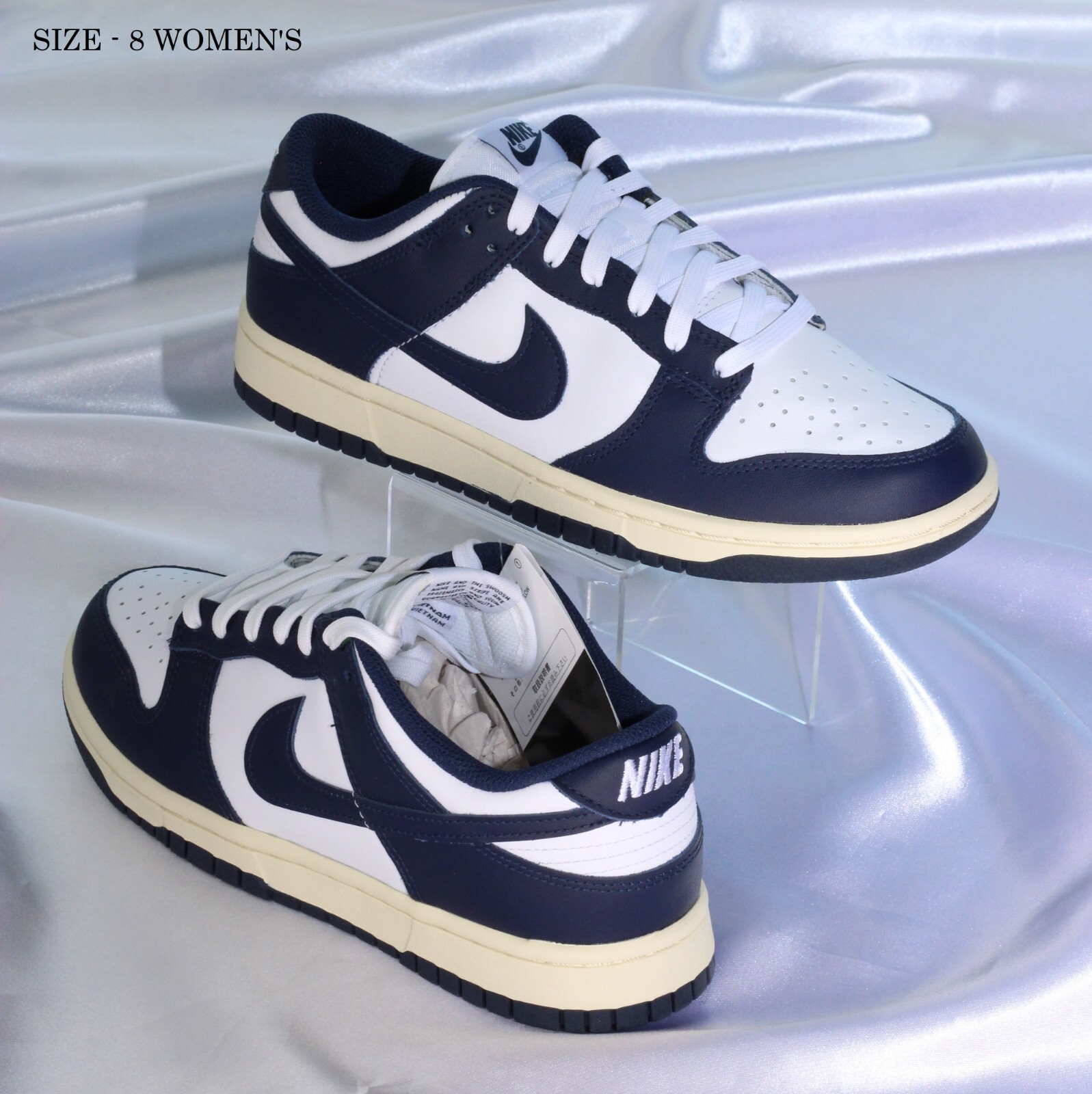 Size 8W - Nike Dunk Low Vintage Navy White Low Top Sneakers Size 8W - Nike Dunk Low Vintage Navy White Low Top Sneakers