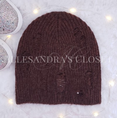 JAX Hat Beanie Chocolate Brown Urban Outfitters Wool Blend Distressed