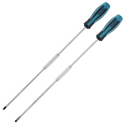 Vessel 16'' Extra Long Screwdriver Set Rotating Collar Phillips P2 Slotted JAPAN