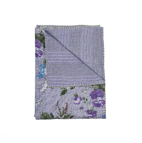 Желтое и серое хлопчатобумажное одеяло Kantha с цветочным рисунком размером 50 X 70 см