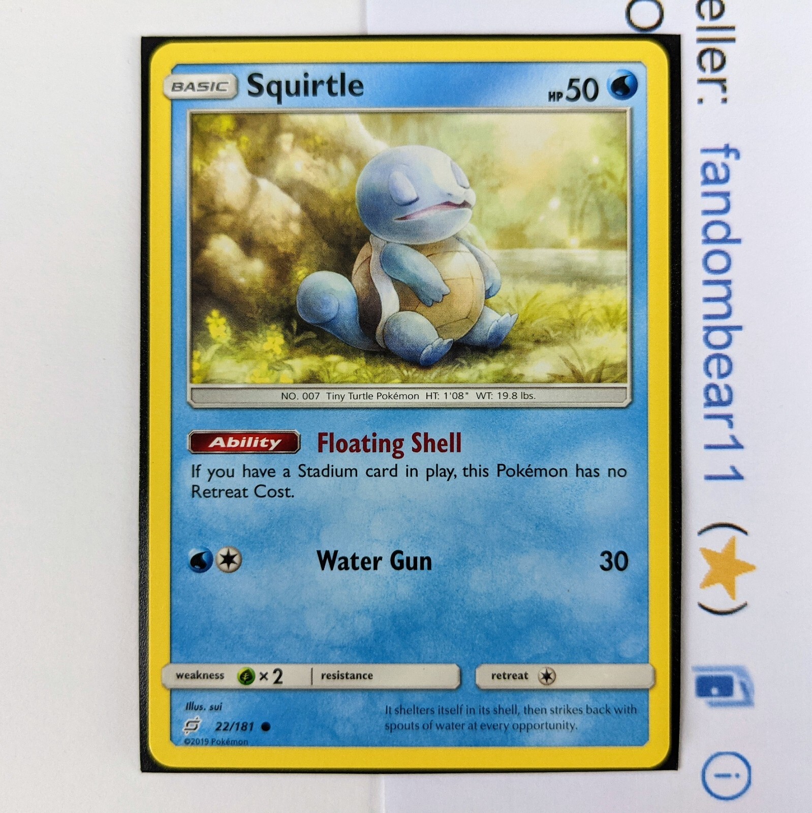 Squirtle card 22/181 Sun & Moon Team Up 2019 Non-Holo Turtle