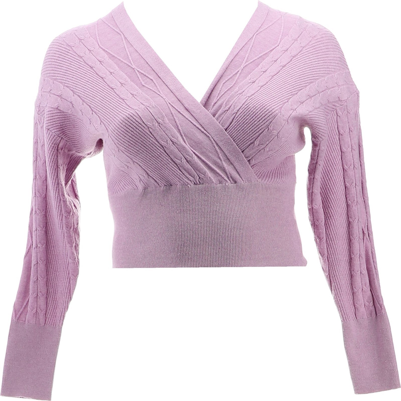 【SATIIIZ】Paz V-neck embroidery sweatshirt Pink Rose V-Neck Cross Wrap Sweater Lilac Mist L NEW (169