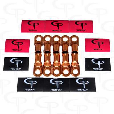 (10) 1/0 AWG Gauge Copper Lugs w/ RED & BLACK Heat Shrink Ring Terminals wire