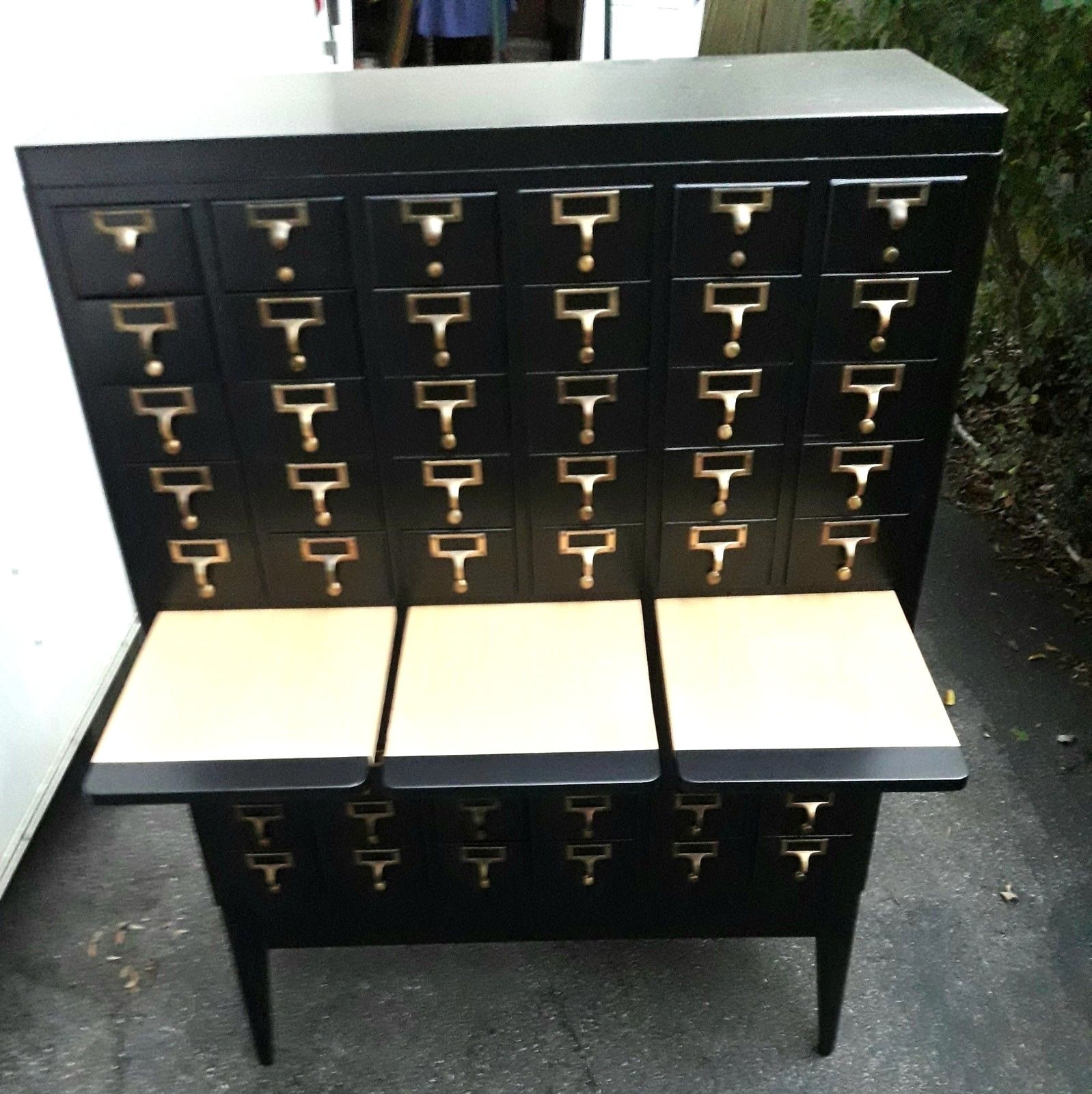 Mid Century Library File Card Catalog Cabinet Howard University SATIN BLACK