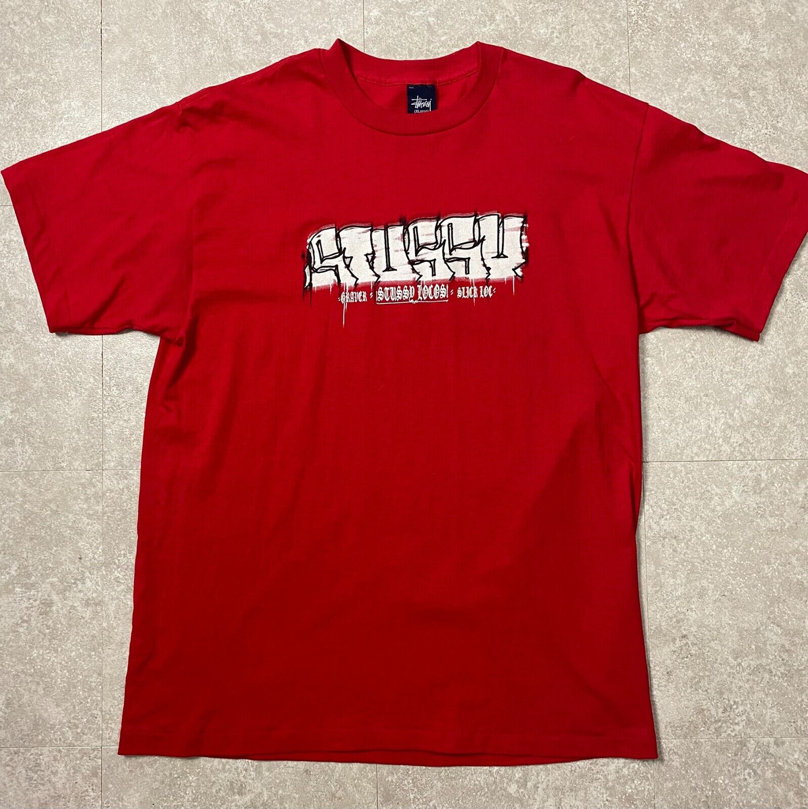 Vintage Stussy Locos Graffiti Logo early 2000s Tee Red T Vintage Stussy Locos Graffiti Logo early 2000s Tee Red T