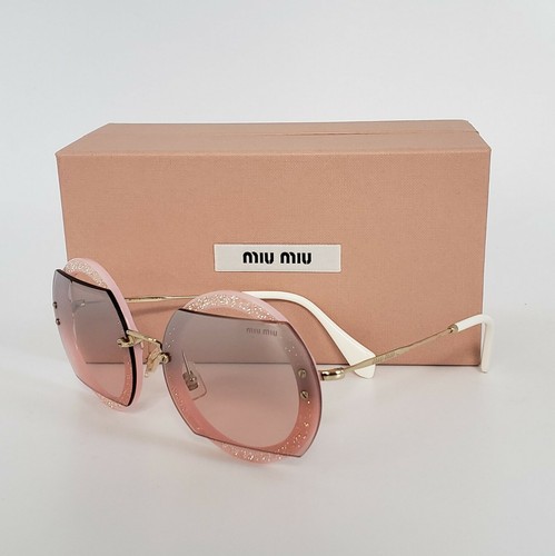 Pre-owned Miu Miu Glitter Mu 06ss Ar03-3b0 Pink Crystal Pave Round Mirrored Sunglasses In Pink Silver