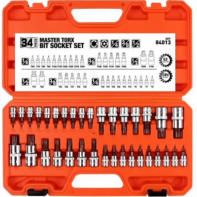 34-Piece Torx Bit Socket Set | Premium S2 Alloy Steel | Solid Star T6 ~ T70 &...