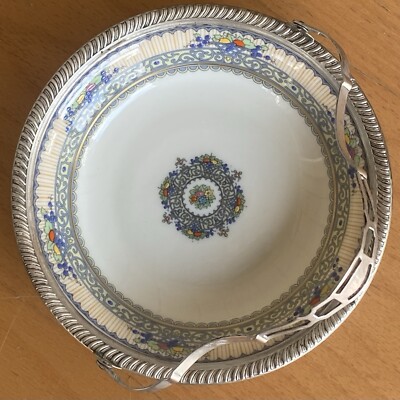 6'' Lenox Flora China Repousse Sterling Silver Rim Bowl Handle Fruit Floral USA