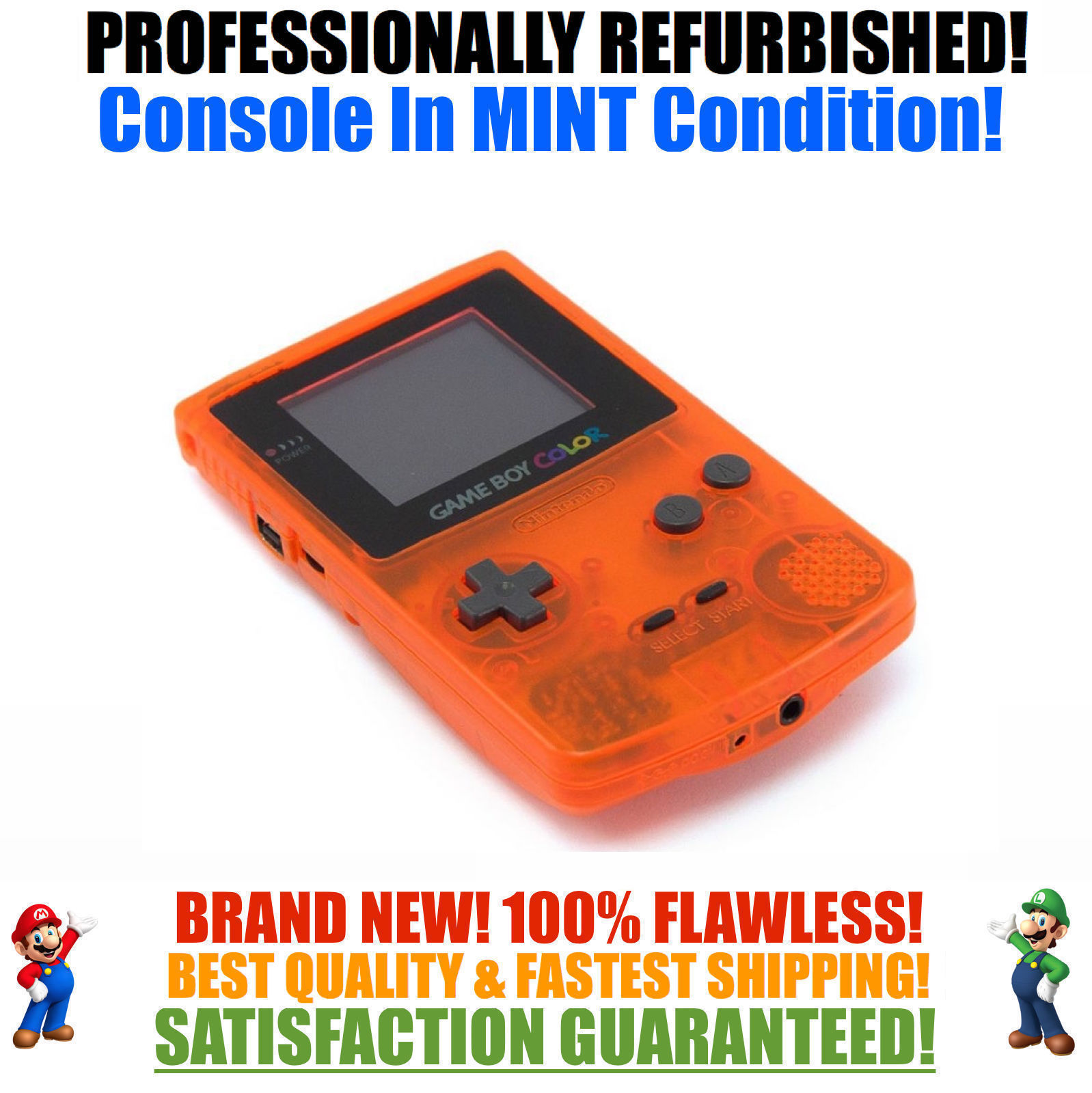 *NEW GLASS SCREEN* Nintendo Game Boy Color GBC Custom Orange System NEW