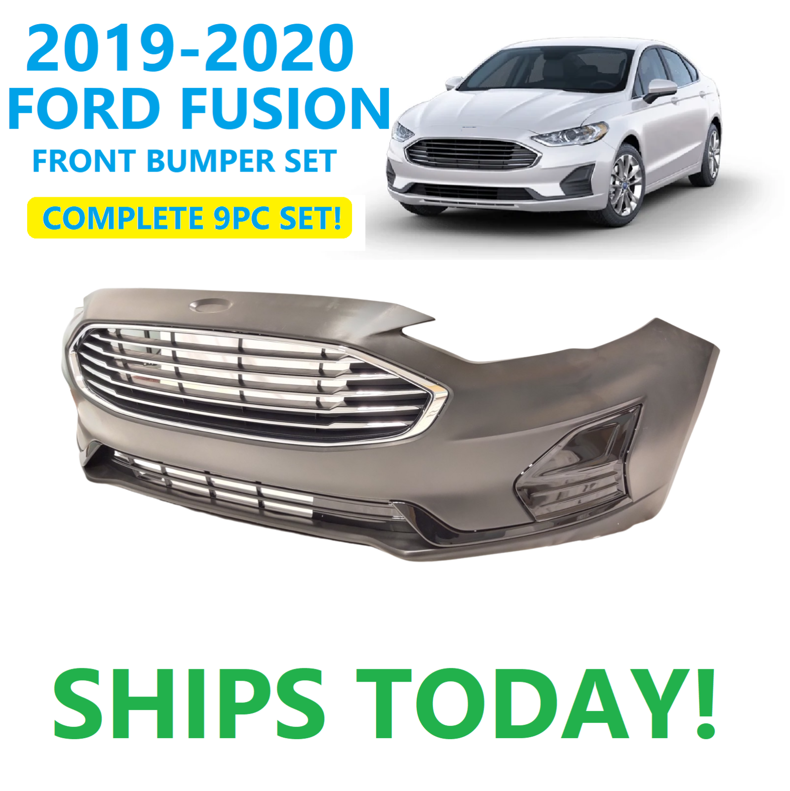 2019 2020 FORD FUSION FRONT BUMPER WITH GRILLS FOG LAMP COVERS SE SEL