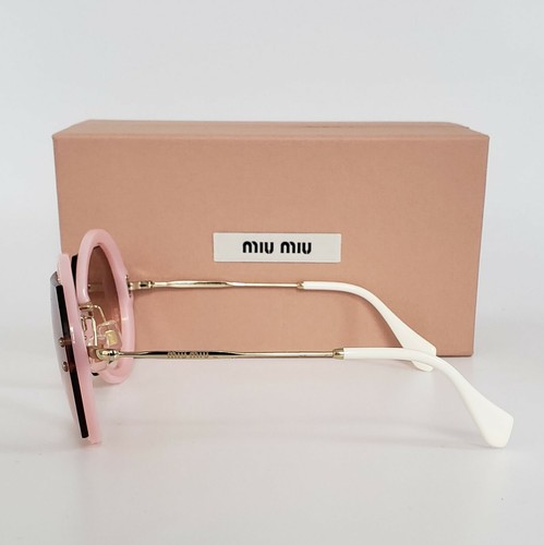 Pre-owned Miu Miu Glitter Mu 06ss Ar03-3b0 Pink Crystal Pave Round Mirrored Sunglasses In Pink Silver