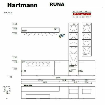 Wohnwand Anbauwand Hartmann RUNA Kerneiche Kombi 24 NEU