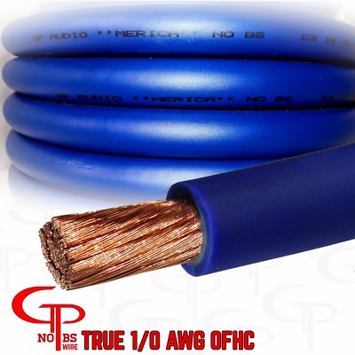 10 ft TRUE AWG 1/0 Gauge OFC COPPER Power Wire BLUE Ground Cable GP Car Audio 
