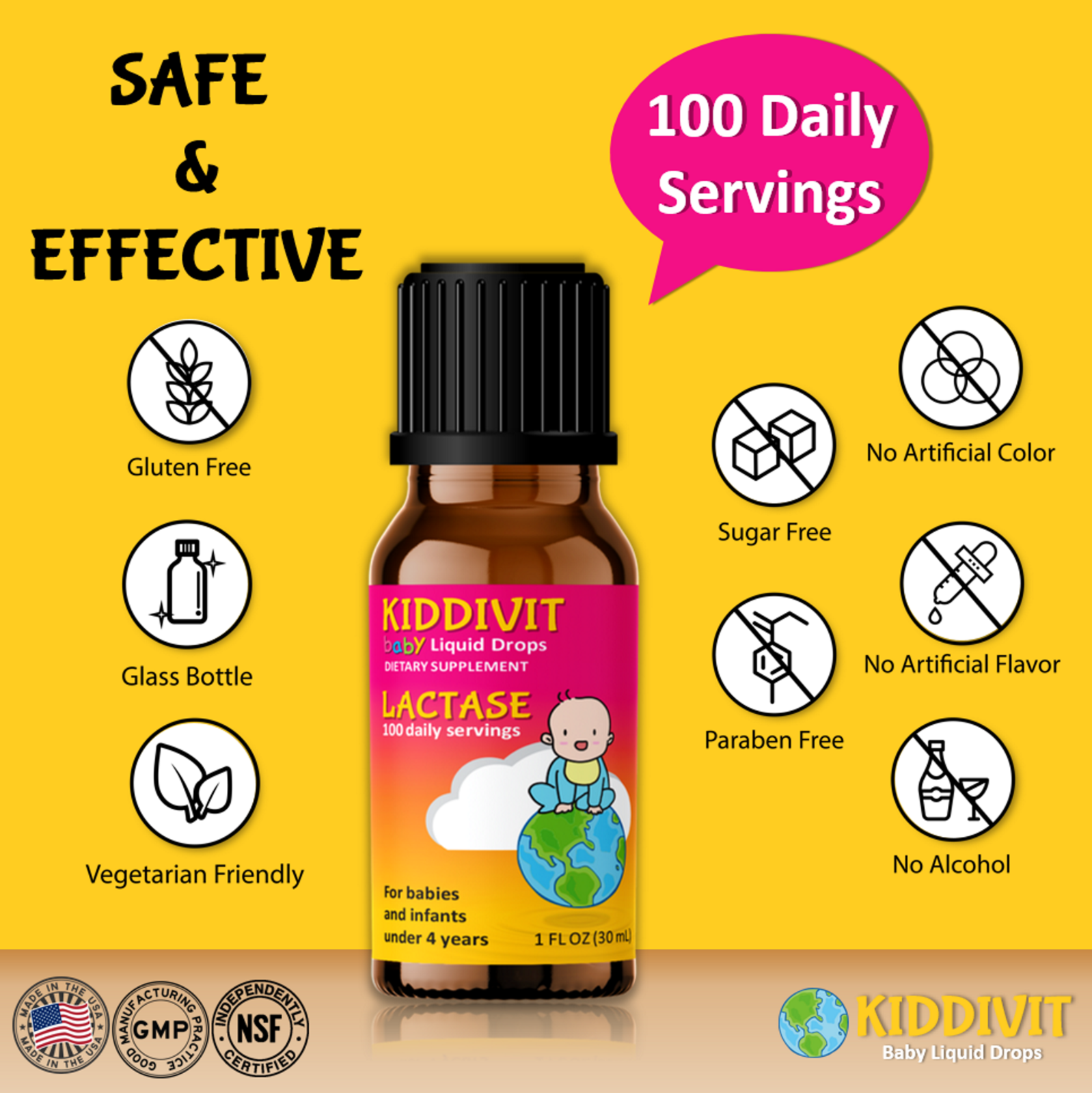 Kiddivit Baby Lactase Drops 1000 Units Sugar Free