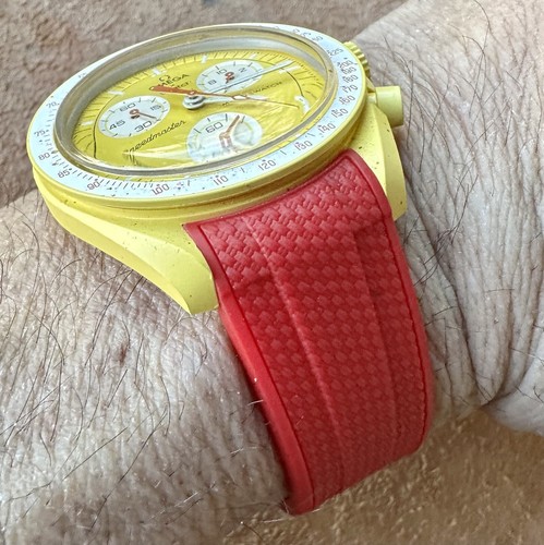 20mm RED “sailcloth pattern” rubber Moonswatch Mars Sun Neptune earth