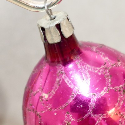 Christmas Ornament Glass POLAND Tear Drop INDENT Vintage Fuchsia Hot Pink 3