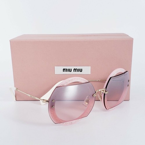 Pre-owned Miu Miu Glitter Mu 06ss Ar03-3b0 Pink Crystal Pave Round Mirrored Sunglasses In Pink Silver