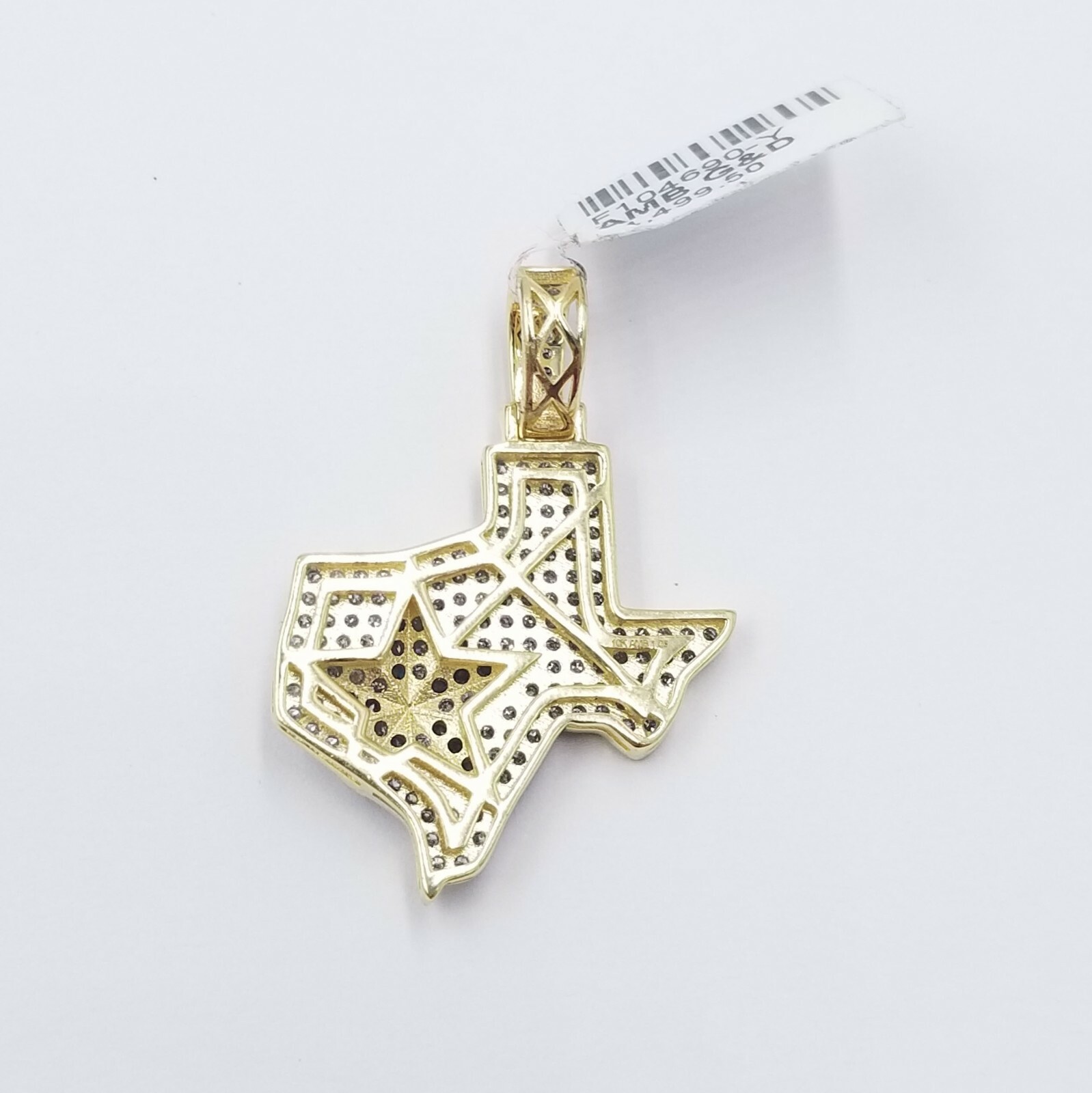 Pre-owned Globalwatches10 10k Yellow Gold Diamond Lone Star Over Texas Map Charm Pendant 1.5"