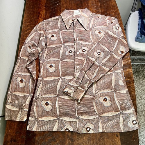 Sears Mens Store Kings Road VTG 70s Brown Disco Shirt M Abstract