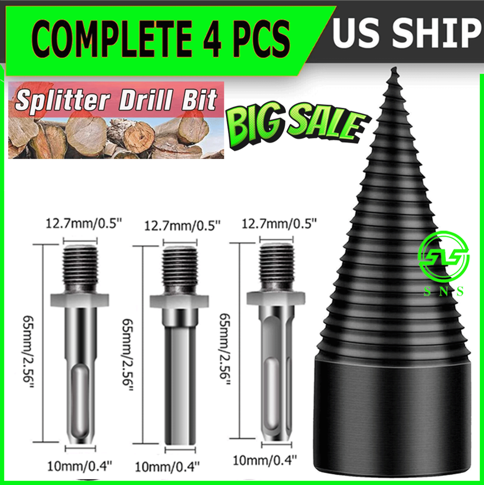 Drill Bit High Speed Twist Firewood Screw Splitting Cone Dri