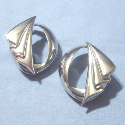 Pierced earrings large silvery metal 2''x1.75'' vintage 41X