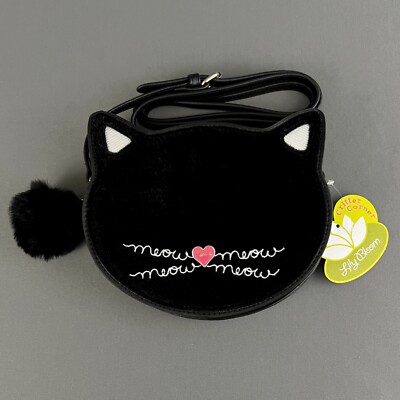 Lily Bloom Critter Corner Check Meowt Fuzzy Black Cat Crossbody Purse New w Tag