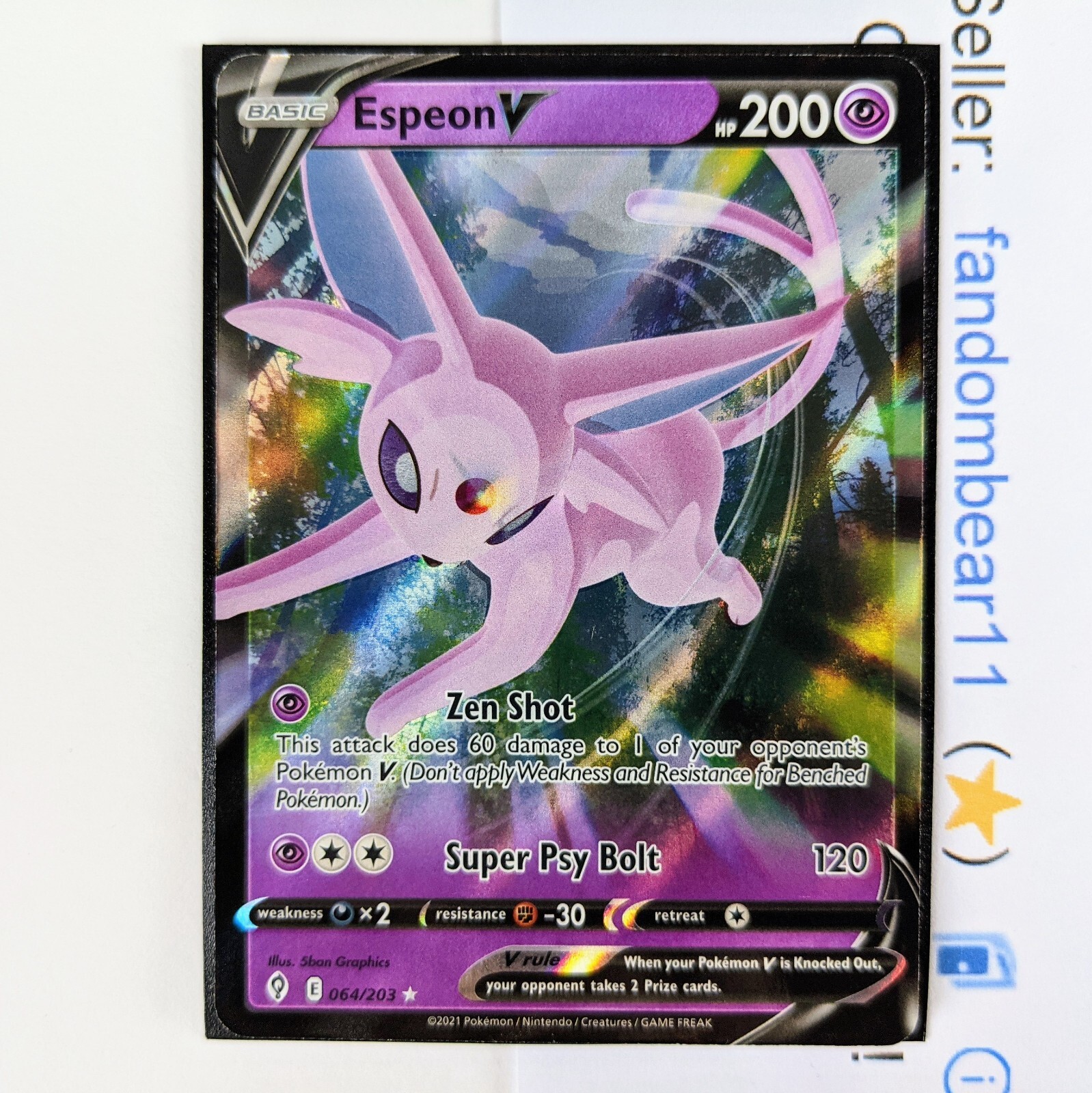Espeon V ULTRA RARE card 064/203 Sword & Shield Evolving Espeon V ULTRA RARE card 064/203 Sword & Shield Evolving