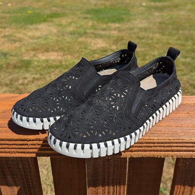 Ilse Jacobsen Hornbaek Ladies Black Daisy TULIP Slip On Sneaker Shoes EU 39