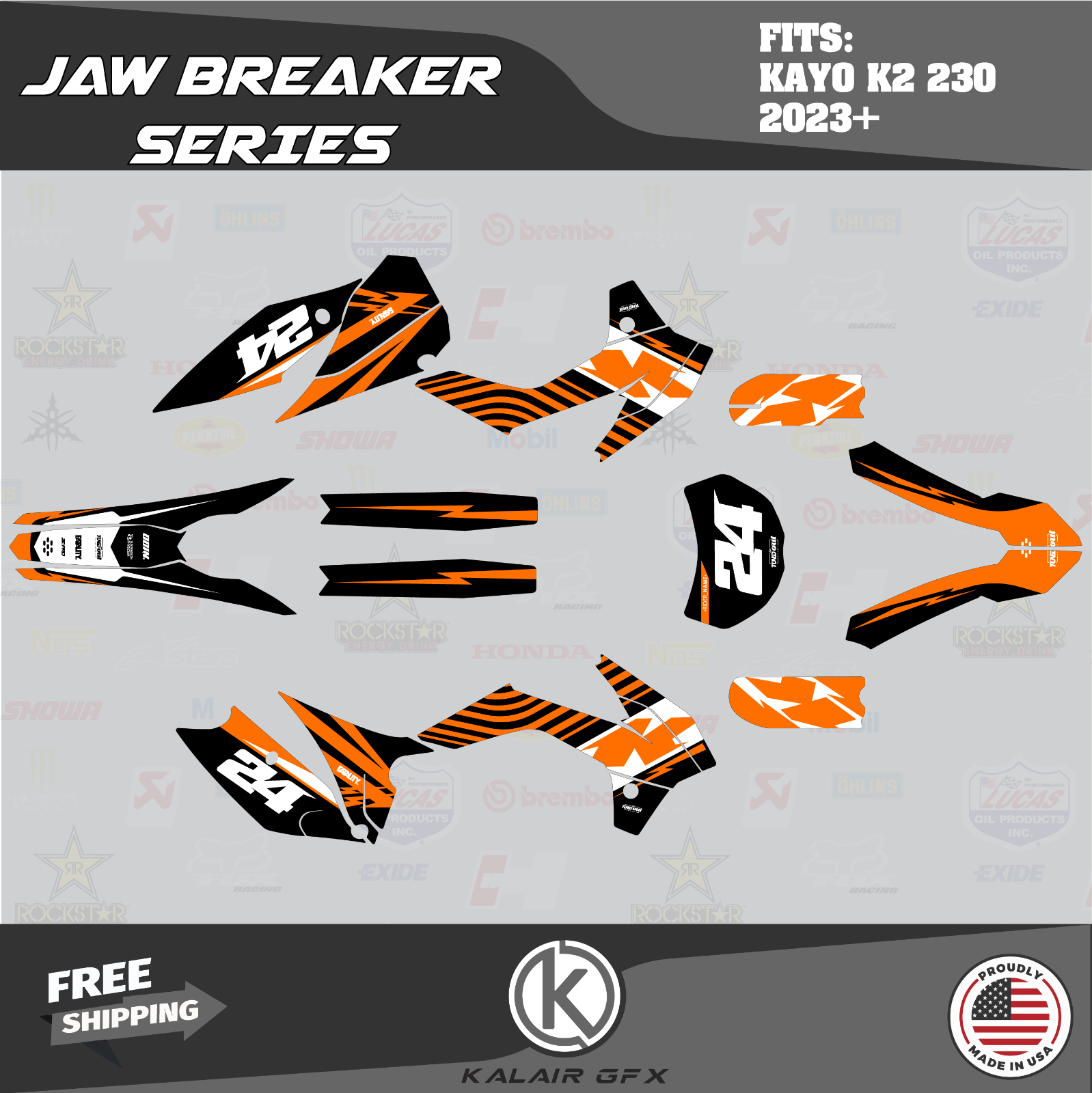 Graphics Kit for Kayo K2 230 All Years Jawbreaker - ORANGE