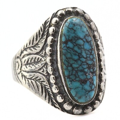 Lovely Sterling Silver Spider Web Turquoise Southwestern Ring Sz 8.5