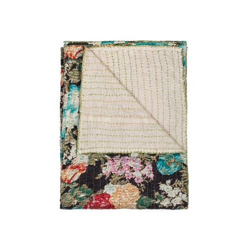 Серо-розовое хлопковое одеяло Kantha размером 50 X 70 см с вышивкой в цветочек