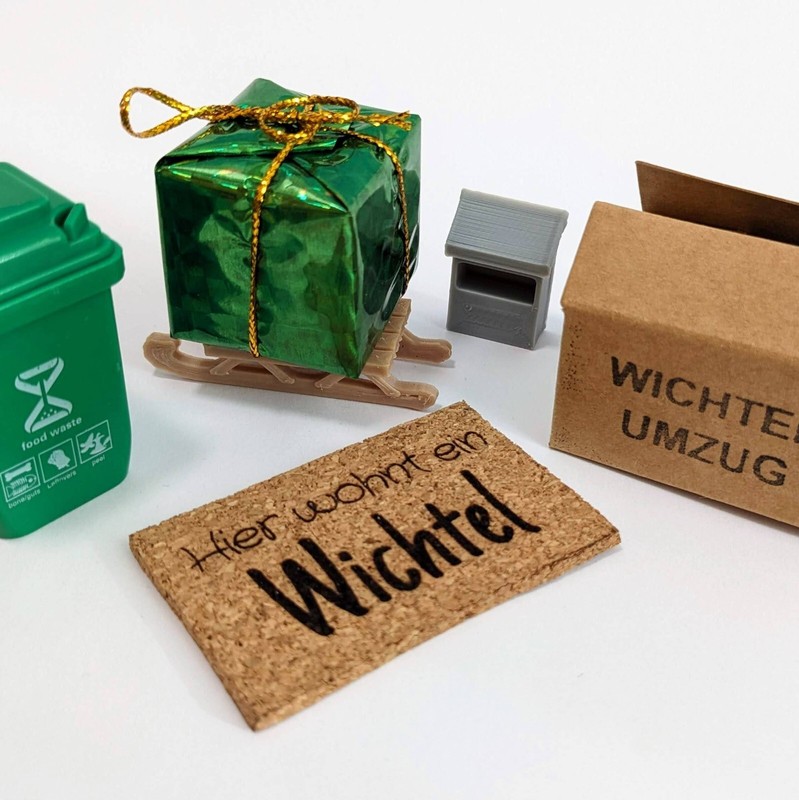 Wichteleinzug Set Wichtel Inkl. Umzugskarton, Schlitten, Schlitten, Briefkasten