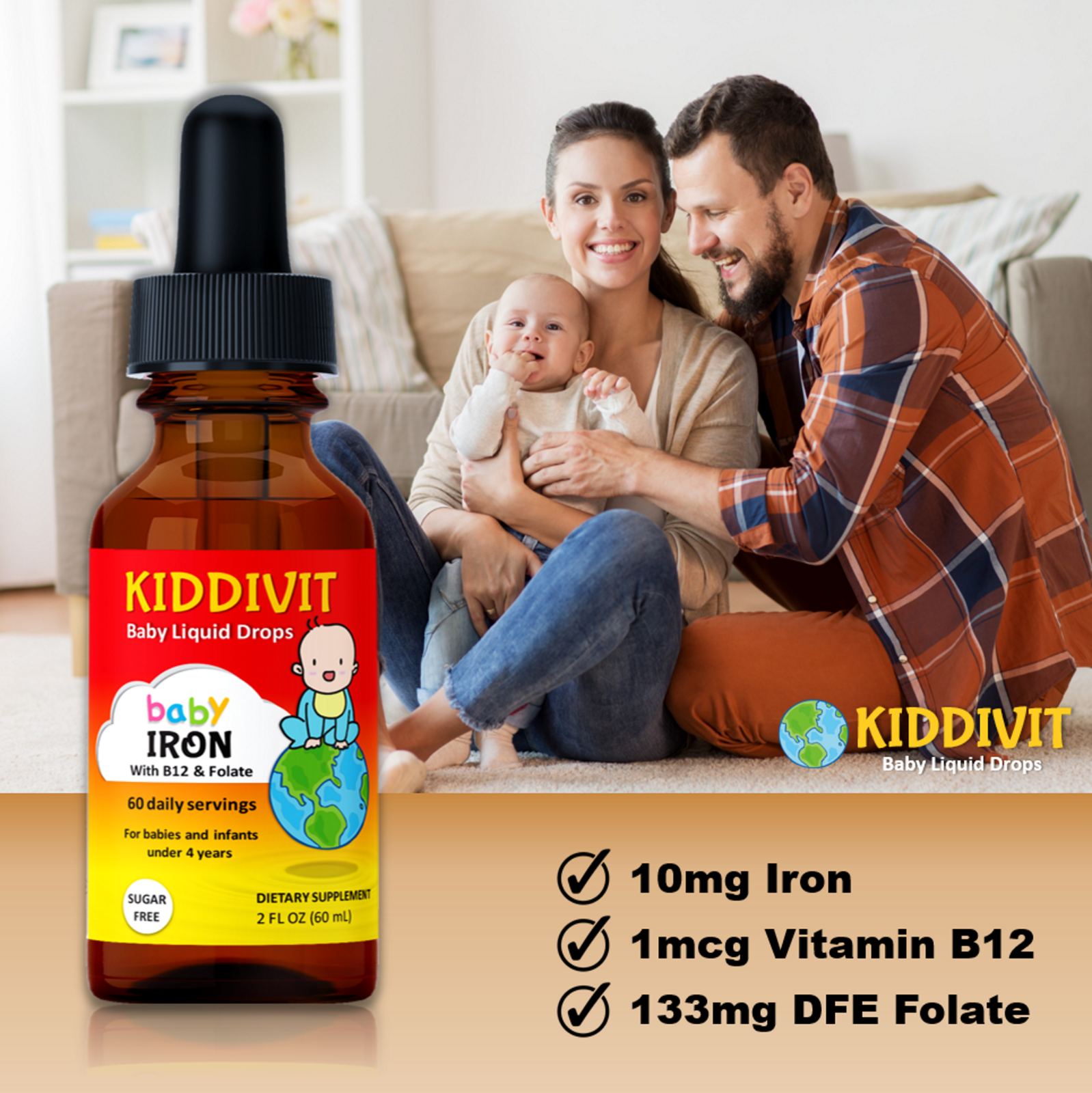 Kiddivit Baby Iron Liquid Drops With Vitamin B12 & Folate - Sugar Free 3