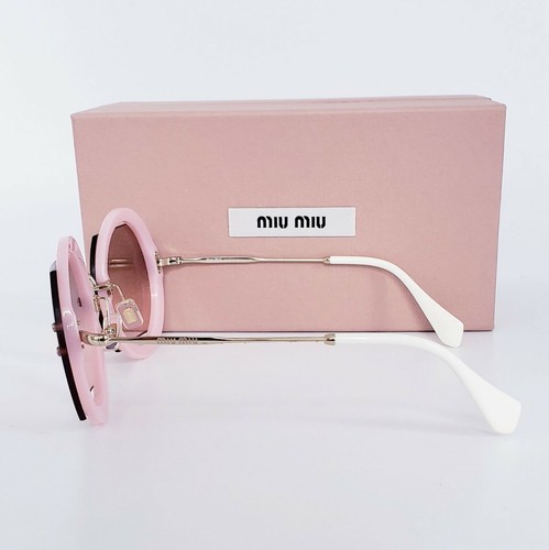 Pre-owned Miu Miu Glitter Mu 06ss Ar03-3b0 Pink Crystal Pave Round Mirrored Sunglasses In Pink Silver