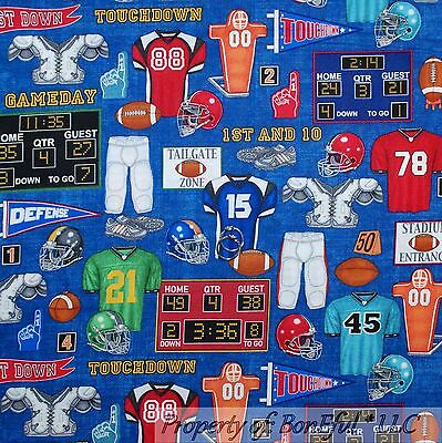 BonEful Fabric FQ Cotton Quilt Blue Red White NFL FOOTBALL S